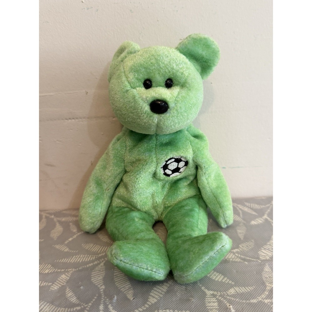 Ty Beanie Baby Kicks Soccer Bear Unisex OS Green Good 1999 Sporty Plush
